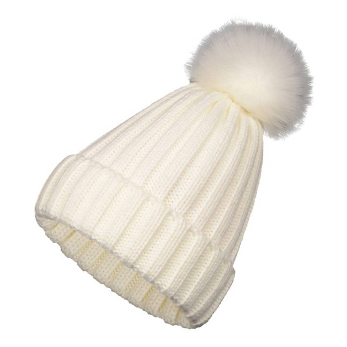 ACCITY FLUFFY BALL SIMPLE BASIC KNIT BEANIE_CWAH331: Black / (OS) 1